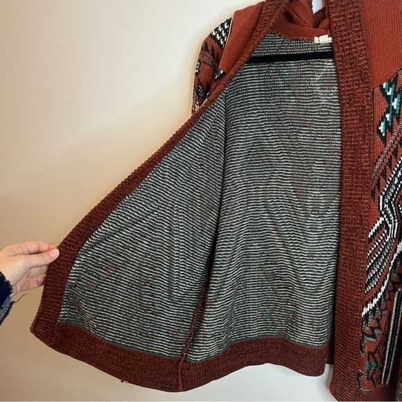 Ecoté Urban Outfitters Relaxed Fit Rust Aztec Hooded Cardigan Sweater Size Small - Picture 8 of 16